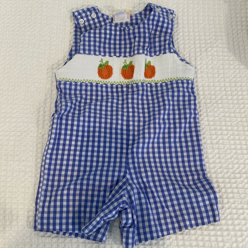 Smocked pumpkin Jon Jon. Gingham.